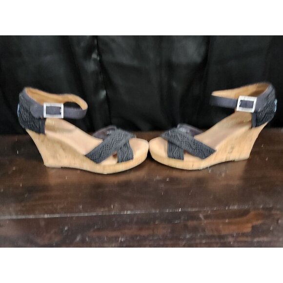 Toms Sienna Black Crochet Criss-Cross Cork Wedge Sandal/Sz. 9M - Picture 4 of 8